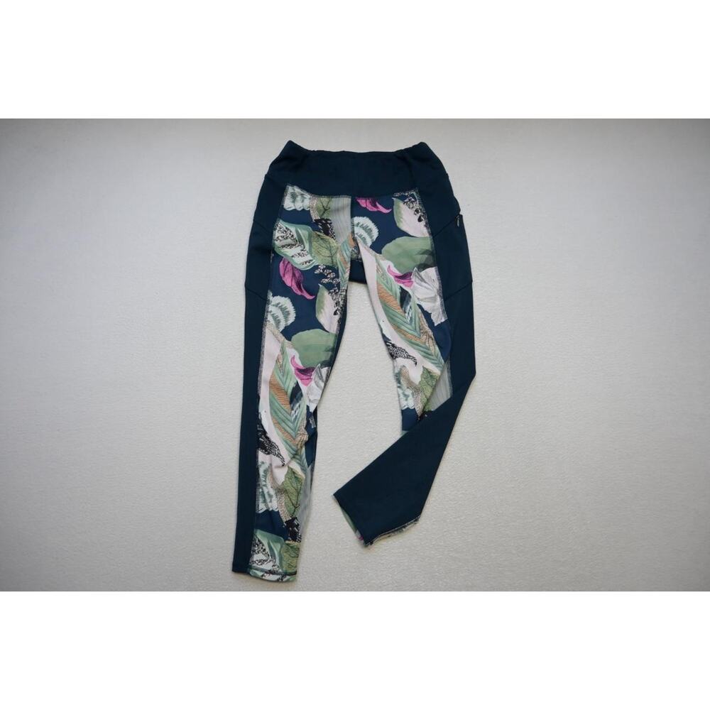 Athleta Leggings Capri Womens Small Teal Floral Compression Gym Pants Good